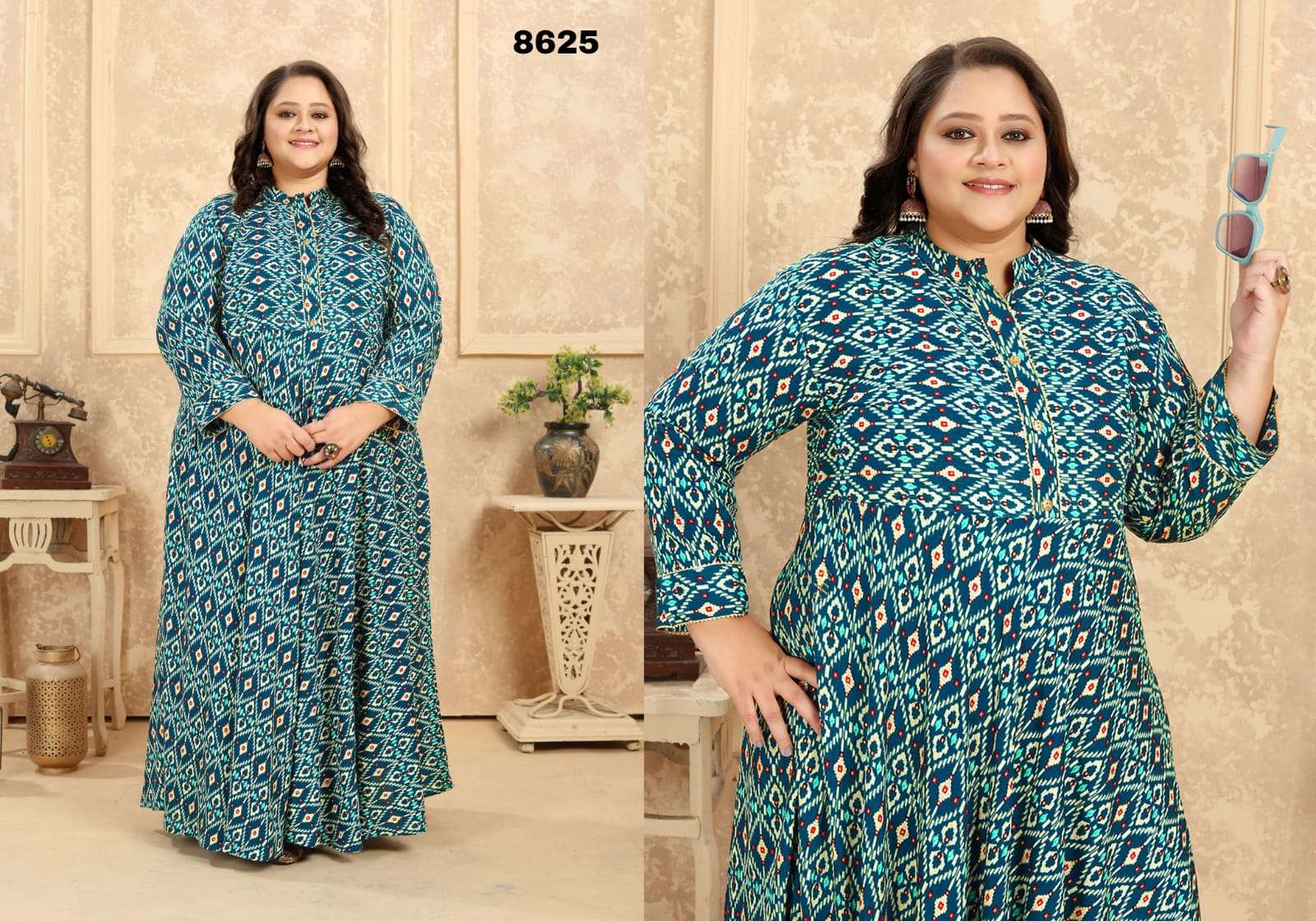 PLUS SIZE VOL 2 PREMIUM RAYON EXPORT QUALITY LONG  KURTI BY S3FOREVER BRAND 8625